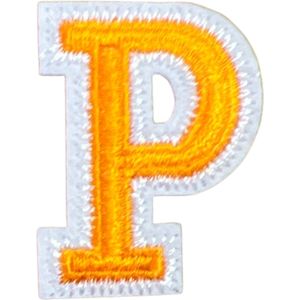Alfabet Letter Strijk Embleem Patch Oranje Wit Letter P / 3.5 cm / 4.5 cm