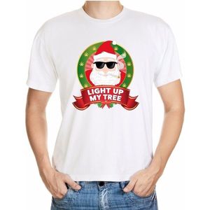 Foute kerst shirt wit - stoned Kerstman - light up my tree / joint - voor heren S