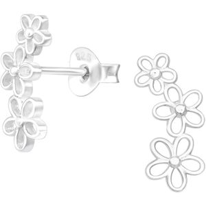 Joy|S - Zilveren bloem oorbellen - 3 bloemen oorknoppen - 6 x 13 mm - bloemetjes