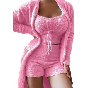 Aventury Dames Crop top - 3-delige - Cozy set - Velvet - Teddy Lounge Set - Winter set - Comfortabele Huispak voor Dames - Roze - M