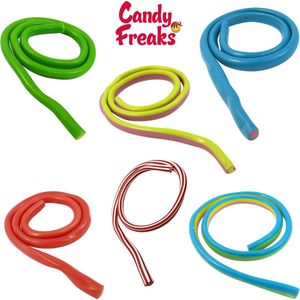 Candy Freaks - XXL kabels mix - 12 stuks - 72cm lang - Snoep - Snoeppot - Snoepgoed - Mega snoep - Aardbei - Appel - Regenboog - Twist - Rabarber - Bubblegum