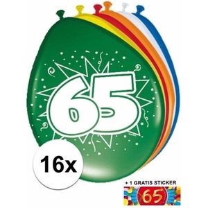 Ballonnen 65 jaar van 30 cm 16 stuks + gratis sticker