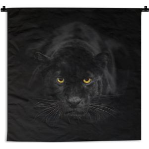WandkleedDieren - Portret van een luipaard op een zwarte achtergrond Wandkleed katoen 150x150 cm - Wandtapijt met foto