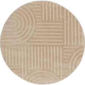 Laagpolig Vloerkleed, Cirkel, Woonkamer, Boho Geometrisch -Beige - Ø200 cm (rond) - Superzacht Modern Vloerkleed