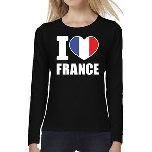 I love France supporter t-shirt met lange mouwen / long sleeves voor dames - zwart - Frankrijk landen shirtjes - Franse fan kleding dames XS