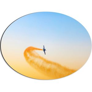 WallClassics - Dibond Ovaal - Zweefvliegtuig met Oranje Rook - 56x42 cm Foto op Ovaal (Met Ophangsysteem)