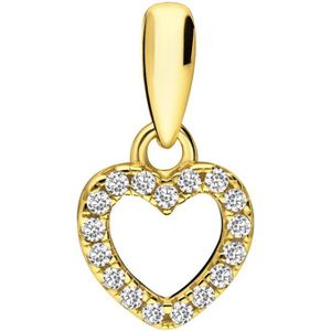Lucardi Dames Zilveren goldplated hanger hart zirkonia - Hanger - 925 Zilver - Goudkleurig