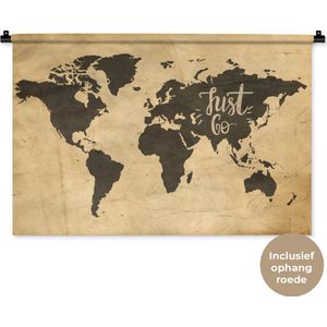 Wandkleed WereldkaartenKerst illustraties - Vintage wereldkaart met de quote Just go Wandkleed katoen 90x60 cm - Wandtapijt met foto