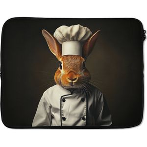 Laptophoes 15.6 inch - Konijn - Kok - Dier - Laptop sleeve - Binnenmaat 37x26 cm - Zwarte achterkant