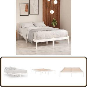 vidaXL Bedframe - Massief Hout - Wit - 135x190 cm Massieve Houten Bed Frame - Dubbele Bed - Witte Bed Frame - Slaapcomfort - Modern Design