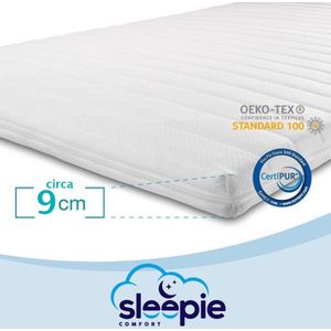 Sleepie Comfort® Topmatras - 110x210 - Topper HR Koudschuim - Medium hardheid - Hybrid - Topdekmatras - circa 9 cm - Afritsbaar Wasbaar Tijk - Orthopedisch - Anti-allergisch - Topper Hotel XL - Anti Bacterieel - CertiPUR® en Okoetex gecertificeerd