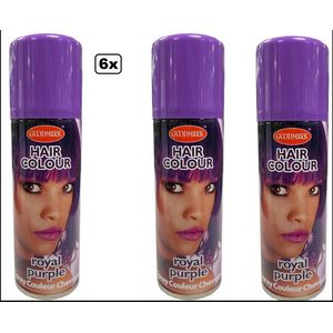 6x Haarspray paars 125 ml - Festival thema feest carnaval haar kleurspray party