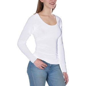 ConfidenceForAll® Dames Premium Anti Zweet Shirt met Ingenaaide Okselpads - Zijdezacht Modal en Verkoelend Katoen - Wit Lange mouw maat L