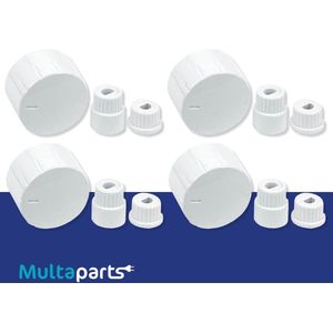Universele knoppenset voor gaskookplaat - wit - | Set van 4 stuks | Kunststof knoppen met universele bevestigingsadapters | Past op de asjes van meest voorkomende gaskookplaten | Multaparts® huismerk
