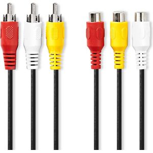 Nedis Composiet Videokabel - 3x RCA Male - 3x RCA Female - Vernikkeld - 480p - 2.00 m - Rond - PVC - Zwart - Envelop