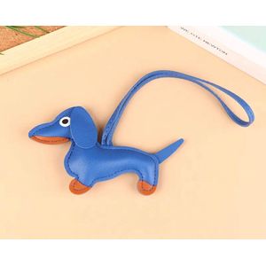Teckel - Sleutelhanger - Leder - Blauw - Kobaltblauw - Teckelsleutelhanger - Tashanger - Leer - Hond