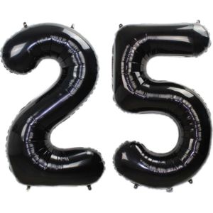 Folie Ballon Cijfer 25 Jaar Zwart 36Cm Verjaardag Folieballon Met Rietje