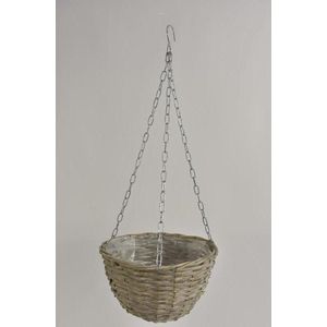 Rieten Manden Verschillende Vormen - Hanging Basket Riet Grey Wash D28 H15,5cm