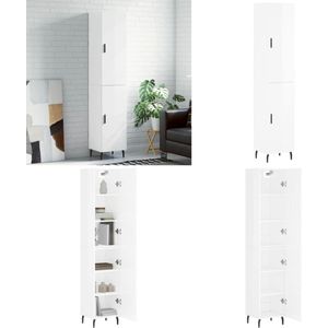 vidaXL Hoge kast 34,5x34x180 cm bewerkt hout hoogglans wit - Hoge Kast - Hoge Kasten - Dressoir - Buffetkast