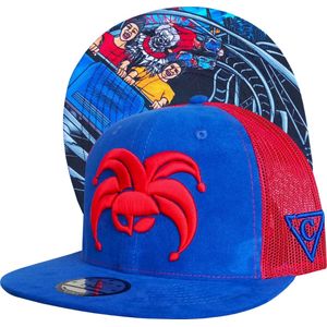 Capiche® Trucker Snapback – Wilde Rit – Blauw Suède & Rood Mesh – Pet Heren – Sportcap – Trucker Pet – Wild Ride Clown Pet