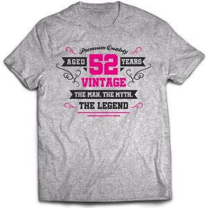 52 Jaar Legend - Feest kado T-Shirt Heren / Dames - Antraciet Grijs / Roze - Perfect Verjaardag Cadeau Shirt - grappige Spreuken, Zinnen en Teksten. Maat XXL