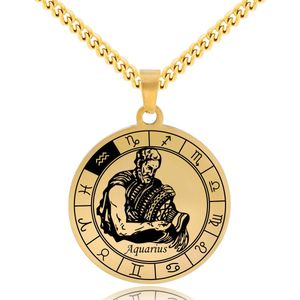 Sterrenbeeld Waterman (Aquarius) Ketting Goudkleurig - Roestvrij Staal Zodiac Talisman - Stainless Steel - 60cm - Pax Amare