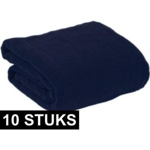 10x Fleece plaids/dekens navy blauw met mouwen 130 x 180 cm - Woondeken - Fleecedekens