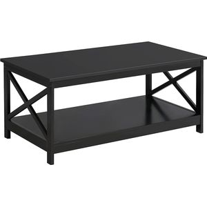 Salontafel zwart, woonkamertafel, sofafel, bijzettafel met grote plank, stabiel design, eenvoudig te monteren, 100 x 54,5 x 45 cm