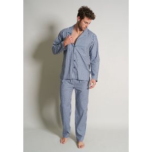 Gotzburg heren pyjama met knoopjes - donkerblauw geruit - Maat: S