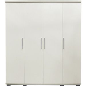 Interiax Kledingkast 'Mila' – 4 Deuren, 1 Hanger & 6 Legplanken | Wit | 183x160x52cm