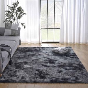 Woonkamertapijt, Shaggy-tapijt, slaapkamer, modern tapijt, indoor, comfortabel, huis, vloertapijt (grijs/zwart, 80 x 120 cm)