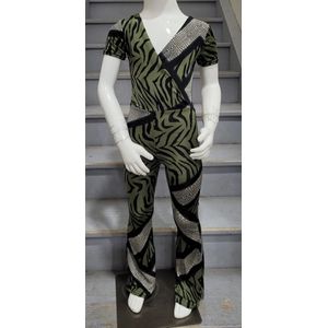 Jumpsuit print korte mouwen meisjes meiden voorjaar zomer Kaki maat 10/10Y