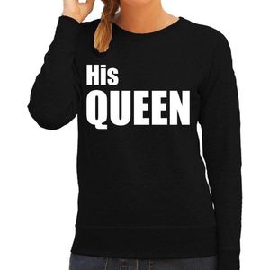 His queen sweater / trui zwart met witte letters voor dames - geschenk - bruiloft / huwelijk  fun tekst truien / grappige sweaters voor koppels L