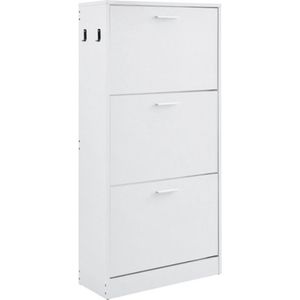 Schoenenrek - Schoenenkast - 3 Klapbare Laden - 60 x 23.7 x 120 cm - P2 Spaanplaat - Wit