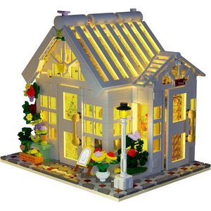 Bloemenhuis, architectuur, bouwdoos met ledlicht, City bloemenwinkel, model bouwset, bouwblokken speelgoed voor 15 jaar en volwassenen, 1593 delen