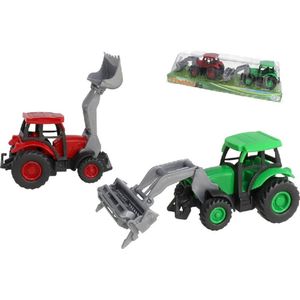 Gerimport Tractor met grijper - set 2 stuks - groen en rood