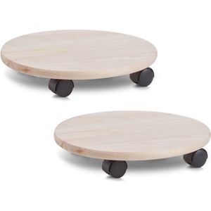 4x stuks planten trolley/multiroller naturel hout rond 35 cm - Trolleys voor kamerplanten max 100 kg