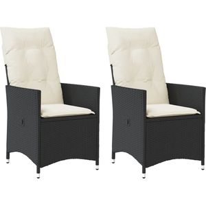 vidaXL - Tuinstoelen - 2 - st - verstelbaar - met - kussens - poly - rattan - zwart