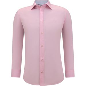 Overhemden Heren Lange Mouw - Effen Blouse Slim Fit - Roze