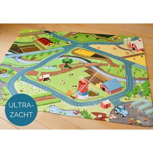 Mats & Joy – Boerderij Speelmat met Stratenplan 130x180cm – Ultrazacht – Anti-Slip – Wasbaar – Speelkleed Auto – Speeltapijt – Autokleed Speelgoed – Verkeerskleed – Verkeersmat – Speeltapijt – Jongens en Meisjes – Stratentapijt Verkeer