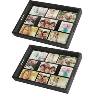 2x stuks houten foto dienblad zwart 45 x 35 cm met 9 foto in diverse maten