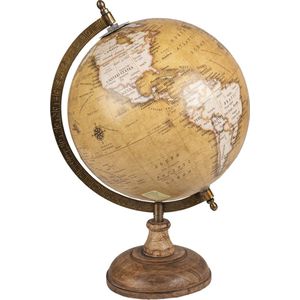 Clayre & Eef Wereldbol Ø 22x37 cm Geel Hout Ijzer Globe