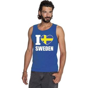 Blauw I love Zweden supporter singlet shirt/ tanktop heren - Zweeds shirt heren S