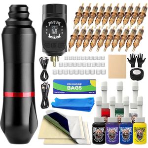 DailySupplies® Tattoo Machine met Accessoires - Tattoo kit Draadloos - Complete Set - Zwart