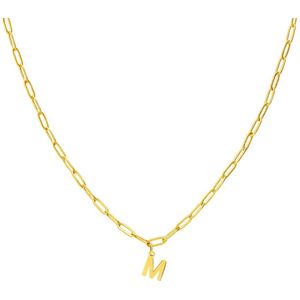 Lucardi Dames Stalen goldplated ketting closed forever letter M - Ketting - Staal - Goudkleurig - 47 cm