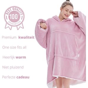 Q-Living Hoodie Deken - Extra Lang & Dik - Snuggie - Plaid Met Mouwen - Snuggle Hoodie - Fleece Deken Met Mouwen - 1450 gram - Roze