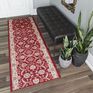 Tapiso Dubai Tapijt Loper Rood Bloemenprint Woonkamer Slaapkamer Hal Maat – 120x100