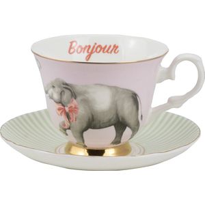 Yvonne Ellen London ""Animal Magic"" - kop & schotel olifant - 280ml - porselein - cadeauset