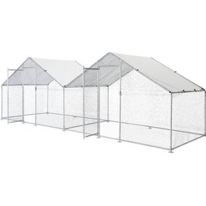 sweeek - Omheining voor kippenhok in gegalvaniseerd staal, babette, 12m², waterdicht en uv-bestendig dak, deur met klink