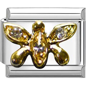 Quiges - Schakel - Bedel - 9mm - charms - Kleurrijk - zirkonia - vlinder - Geschikt voor - Nomination- armband - Schakelarmband - italy bedels armband